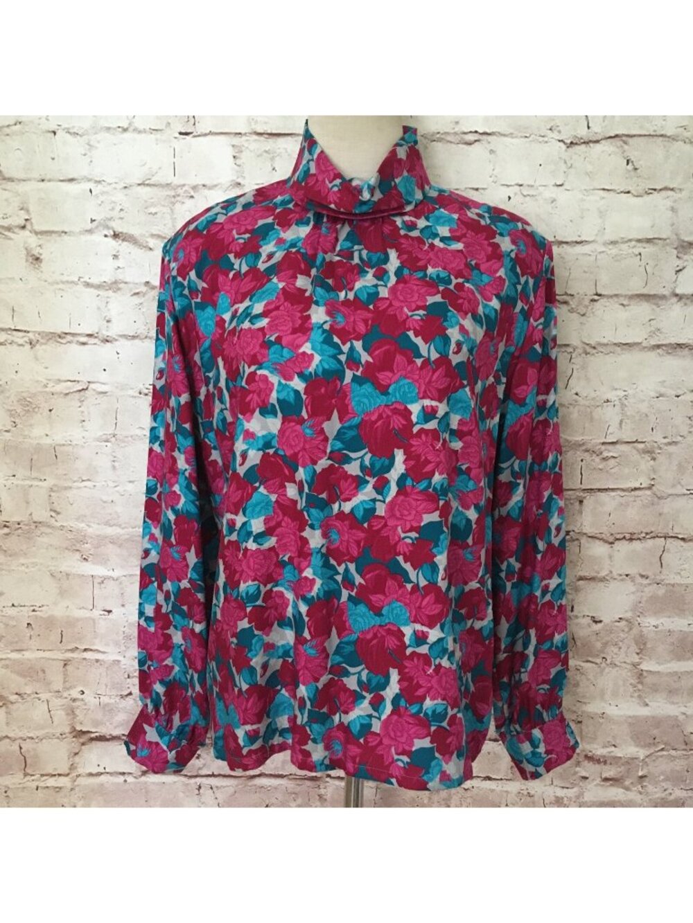 Pendleton Country Sophisticates Floral Rayon Blouse Size 10 Mock High Neck